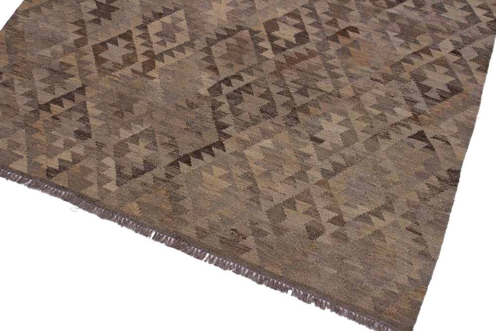 handmade Modern Kilim Tan Gray Hand-Woven RECTANGLE 100% WOOL area rug 6' x 8'