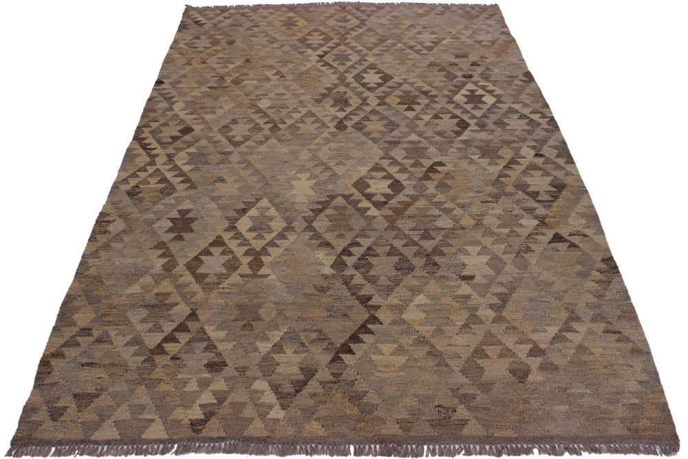 handmade Modern Kilim Tan Gray Hand-Woven RECTANGLE 100% WOOL area rug 6' x 8'