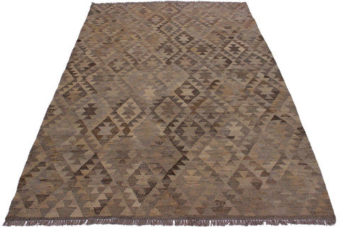 handmade Modern Kilim Tan Gray Hand-Woven RECTANGLE 100% WOOL area rug 6' x 8'