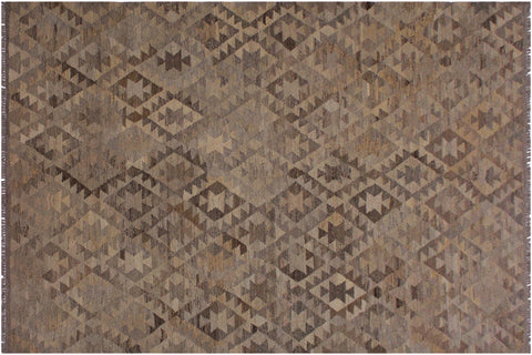 handmade Modern Kilim Tan Gray Hand-Woven RECTANGLE 100% WOOL area rug 6' x 8'