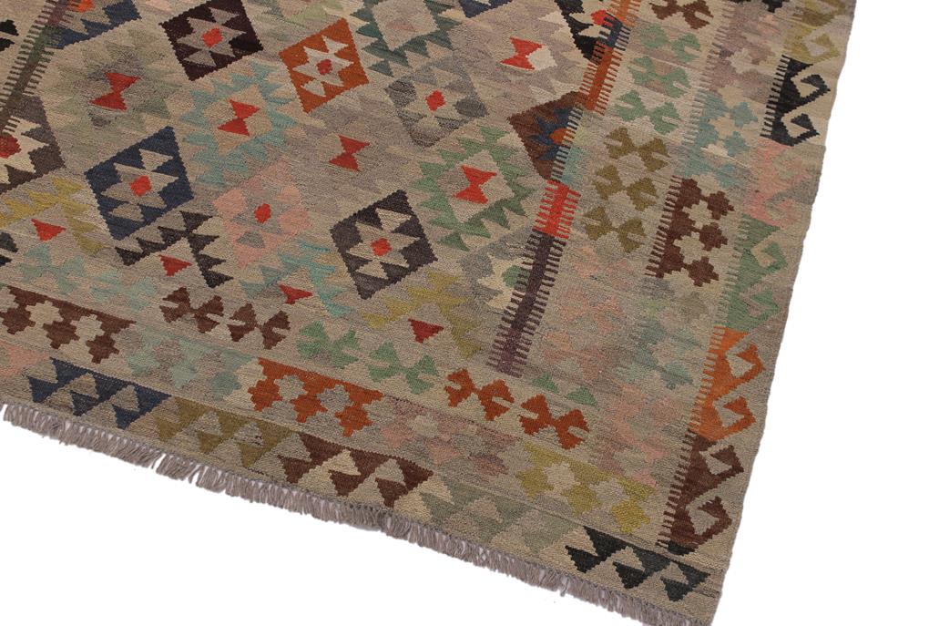 Flat Weave Kilim Antique Navaho Vintage handmade Geometric Kilim Tan Gray Hand-Woven Rectangle 100% Wool Area Rug 6x8 