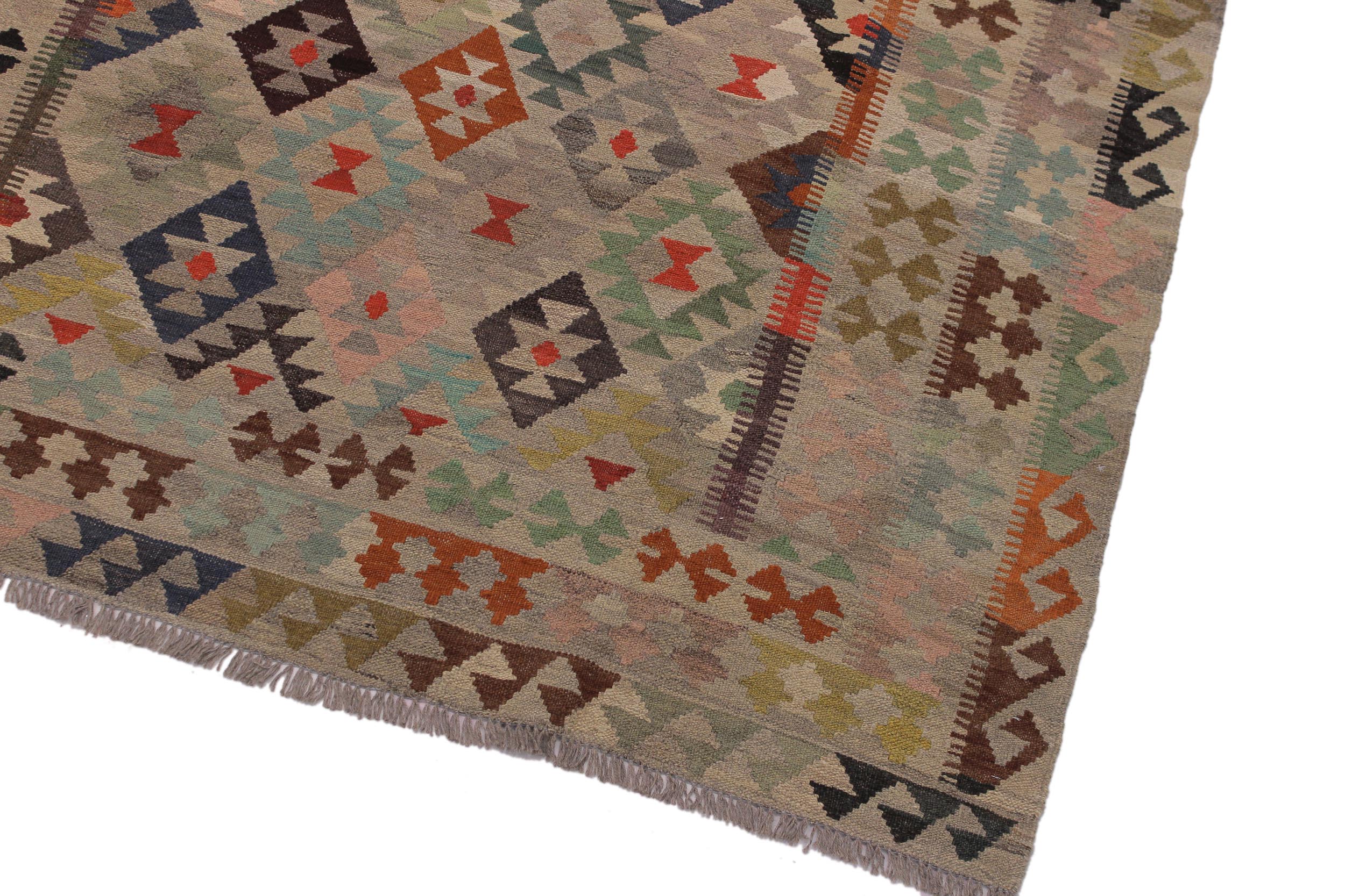 handmade Modern Kilim Tan Gray Hand-Woven RECTANGLE 100% WOOL area rug 6' x 8'