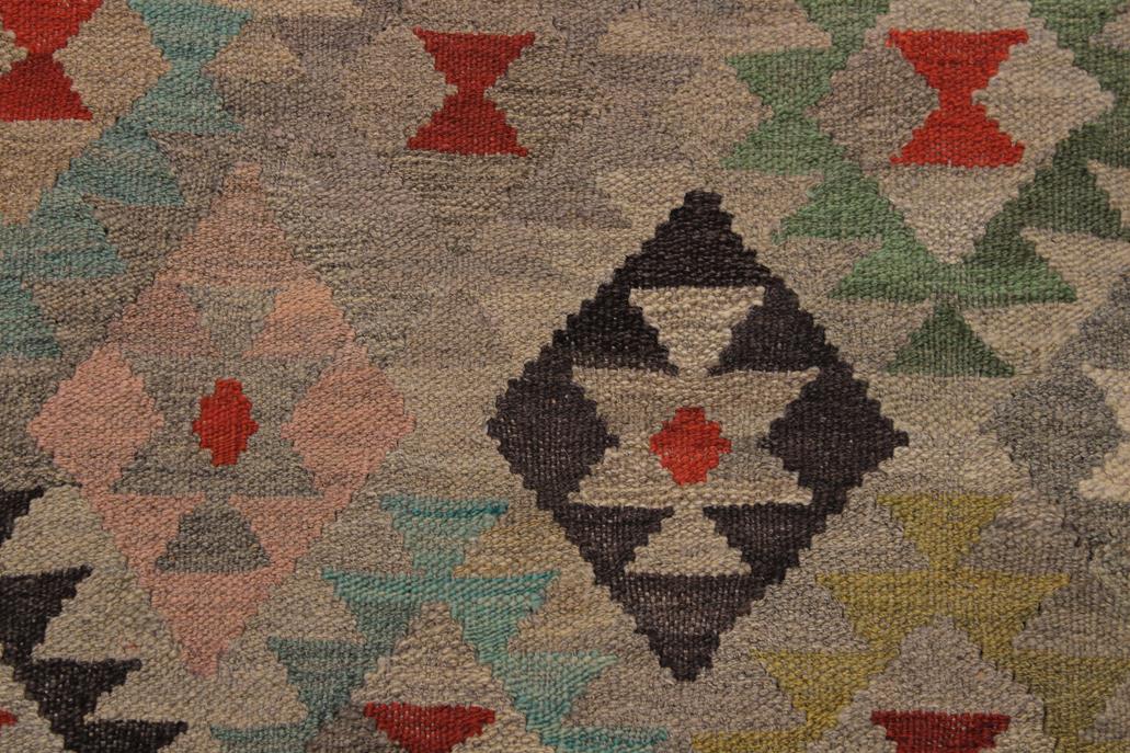Flat Weave Kilim Antique Navaho Vintage handmade Geometric Kilim Tan Gray Hand-Woven Rectangle 100% Wool Area Rug 6x8 