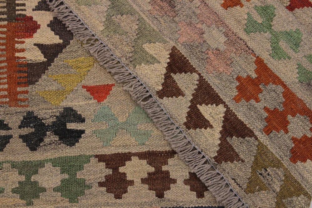 handmade Modern Kilim Tan Gray Hand-Woven RECTANGLE 100% WOOL area rug 6' x 8'