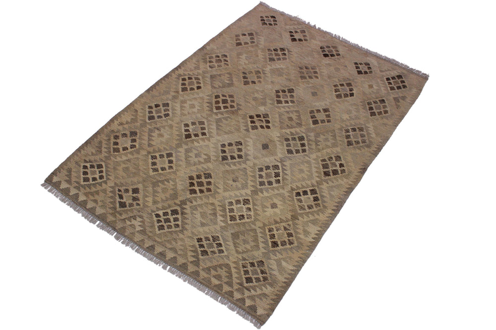 handmade Modern Kilim Tan Gray Hand-Woven RECTANGLE 100% WOOL area rug 5' x 7'