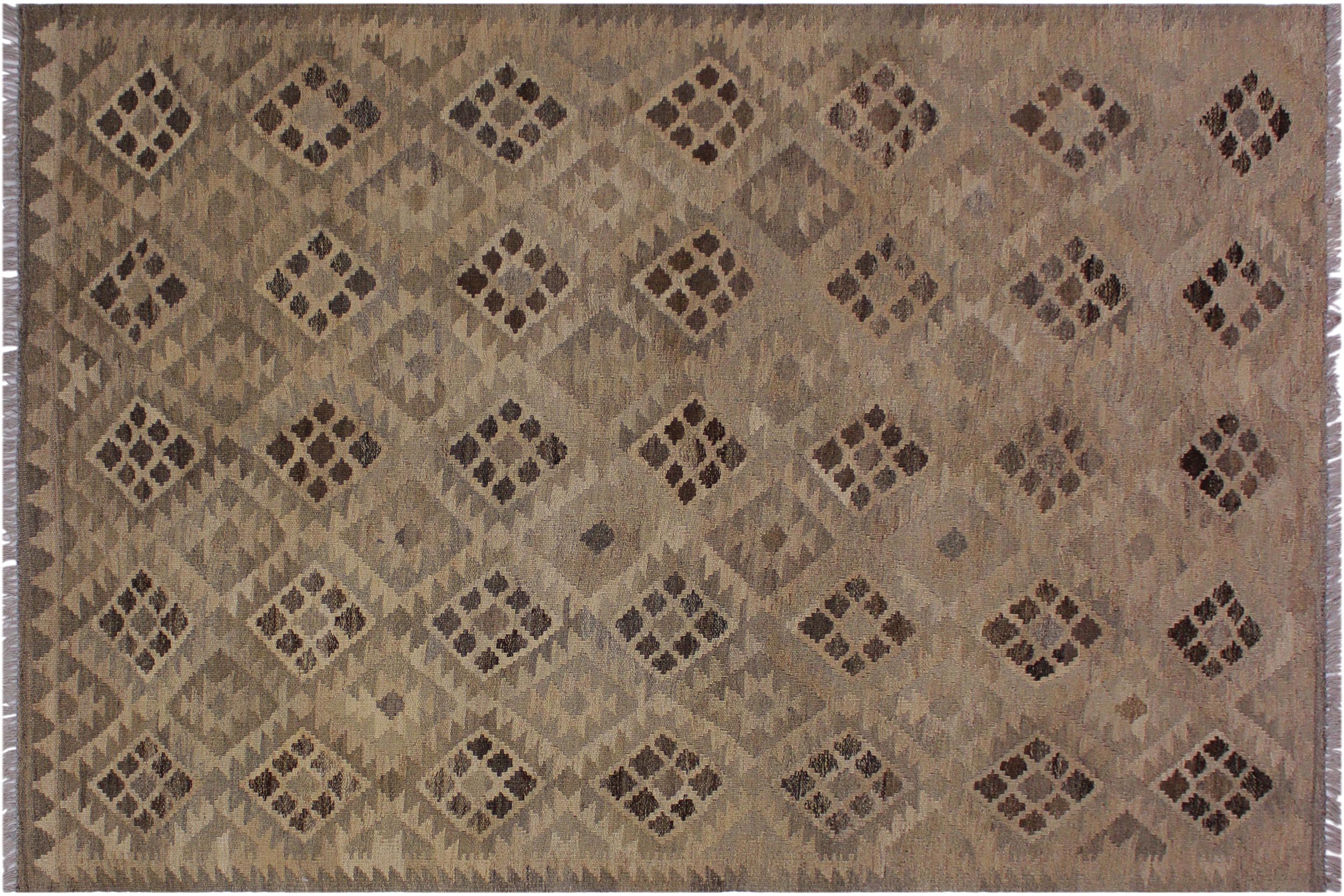 handmade Modern Kilim Tan Gray Hand-Woven RECTANGLE 100% WOOL area rug 5' x 7'