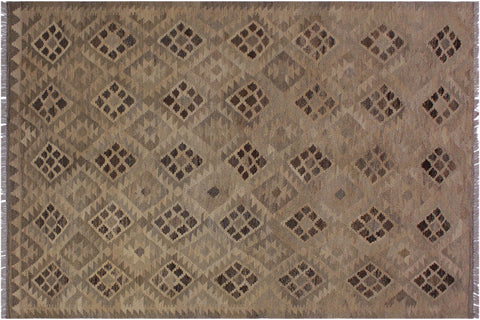 handmade Modern Kilim Tan Gray Hand-Woven RECTANGLE 100% WOOL area rug 5' x 7'