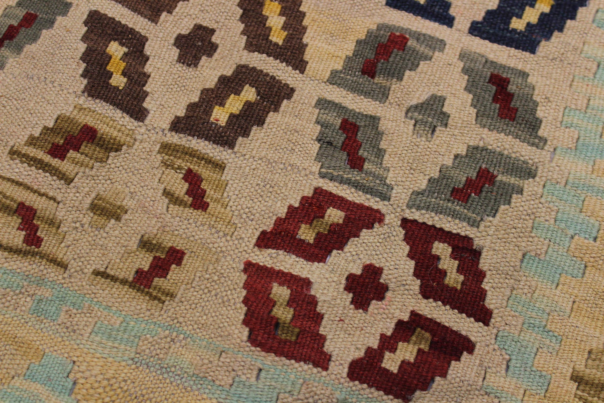 handmade Geometric Kilim Tan Red Hand-Woven RECTANGLE 100% WOOL area rug 5 x 7