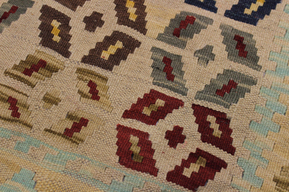 handmade Geometric Kilim Tan Red Hand-Woven RECTANGLE 100% WOOL area rug 5 x 7