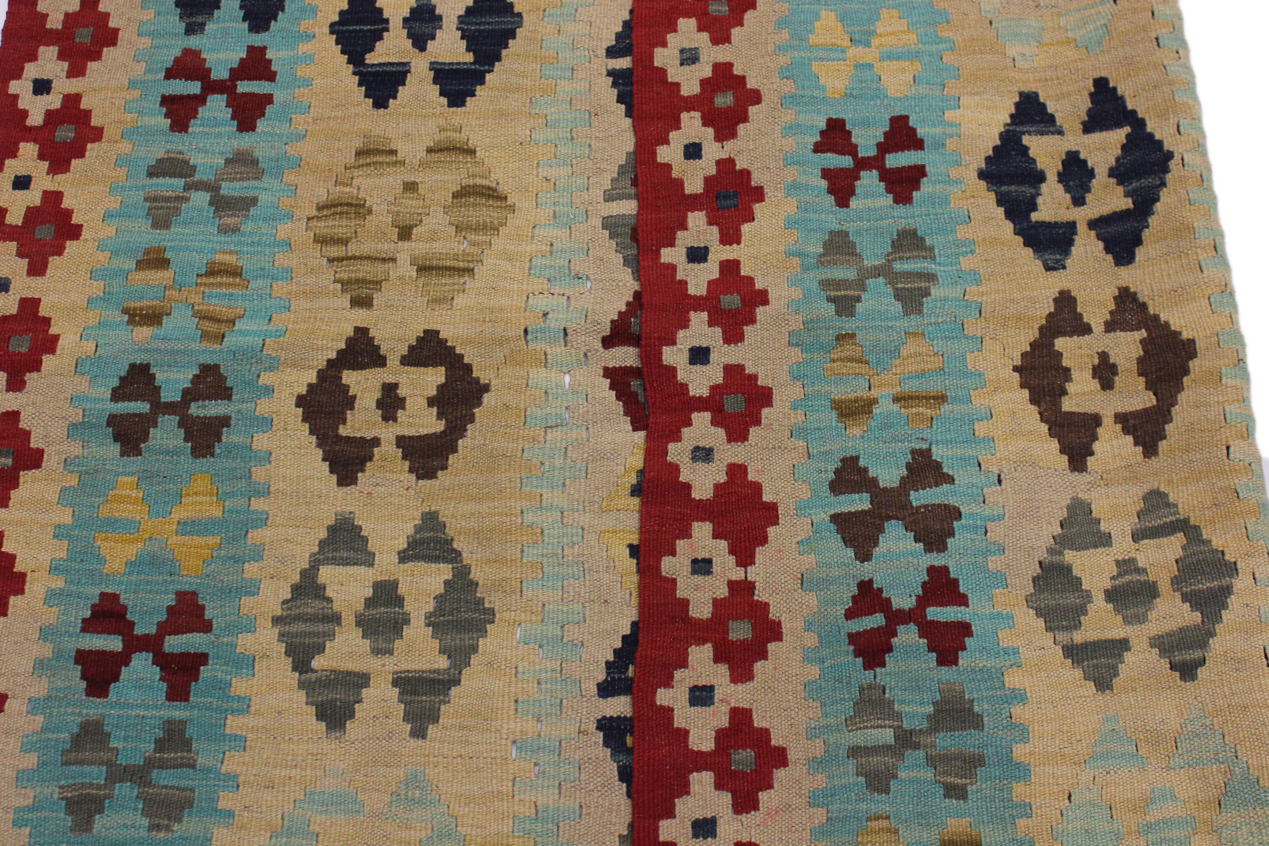 handmade Geometric Kilim Tan Red Hand-Woven RECTANGLE 100% WOOL area rug 5 x 7