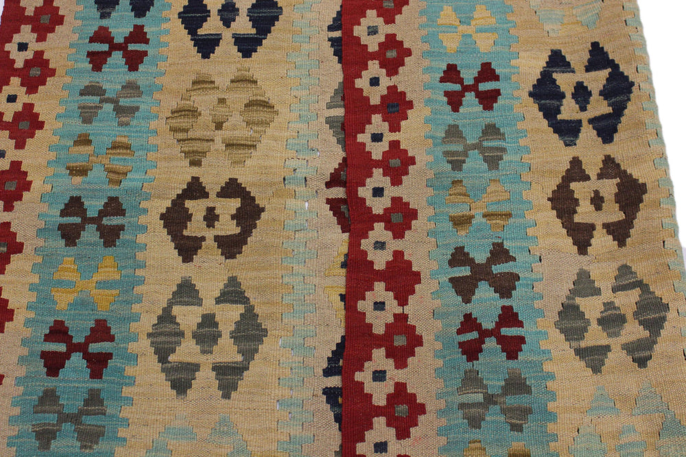 handmade Geometric Kilim Tan Red Hand-Woven RECTANGLE 100% WOOL area rug 5 x 7
