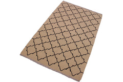 handmade Modern Kilim Beige Black Hand-Woven RECTANGLE 100% WOOL area rug 4' x 6'