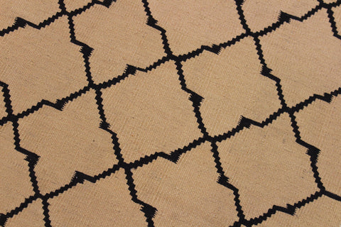 handmade Modern Kilim Beige Black Hand-Woven RECTANGLE 100% WOOL area rug 4' x 6'