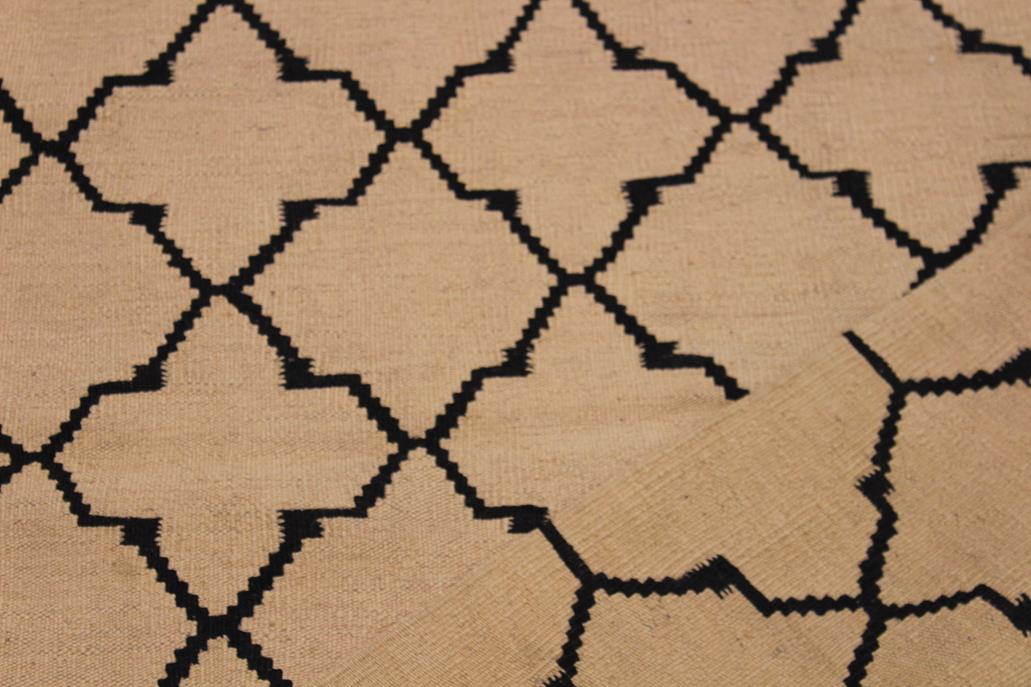 Flat Weave Kilim Antique Navaho Vintage handmade Modern Kilim Beige Black Hand-Woven Rectangle 100% Wool Area Rug 4x6 