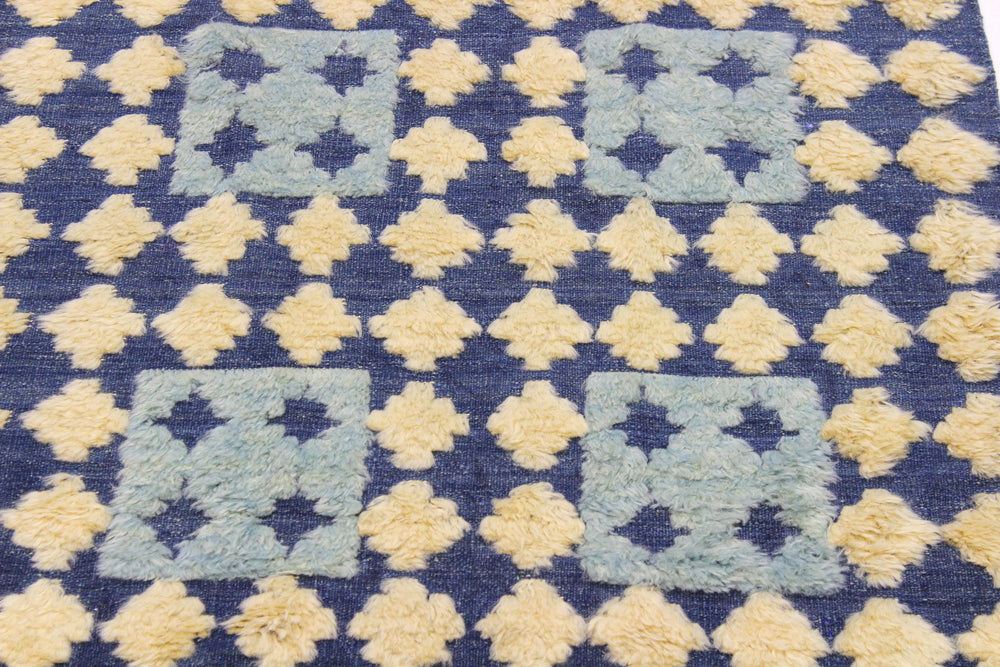 handmade Geometric Moroccan Hi Blue Ivory Hand Knotted RECTANGLE 100% WOOL area rug 4' x 6'