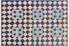 handmade Geometric Moroccan Hi Blue Ivory Hand Knotted RECTANGLE 100% WOOL area rug 4' x 6'