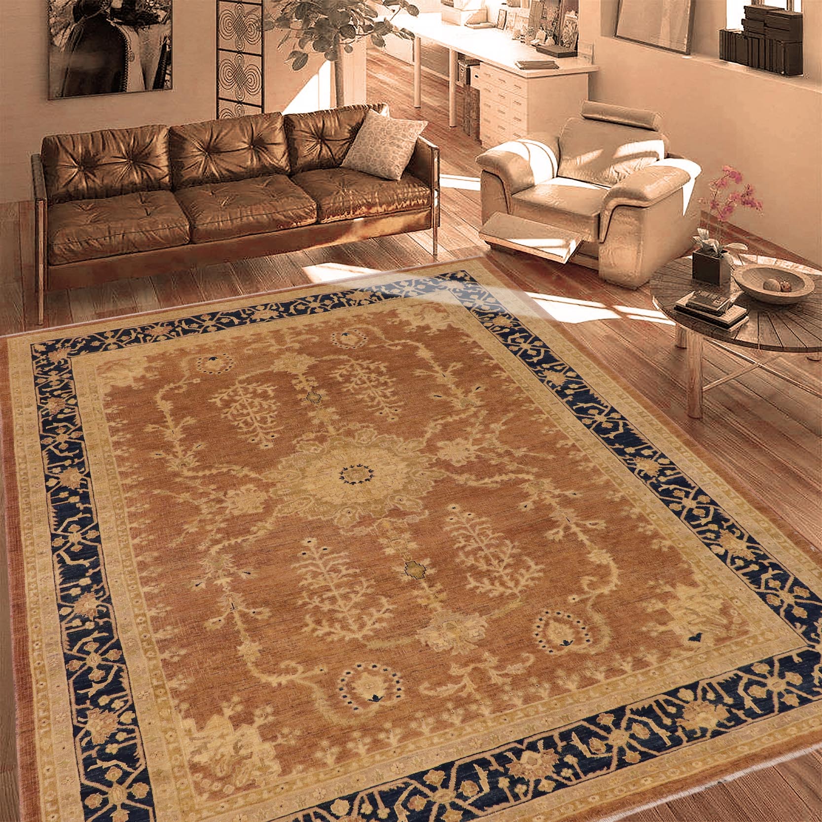 handmade Traditional Kafkaz Brown Blue Hand Knotted RECTANGLE 100% WOOL area rug 9' x 11'