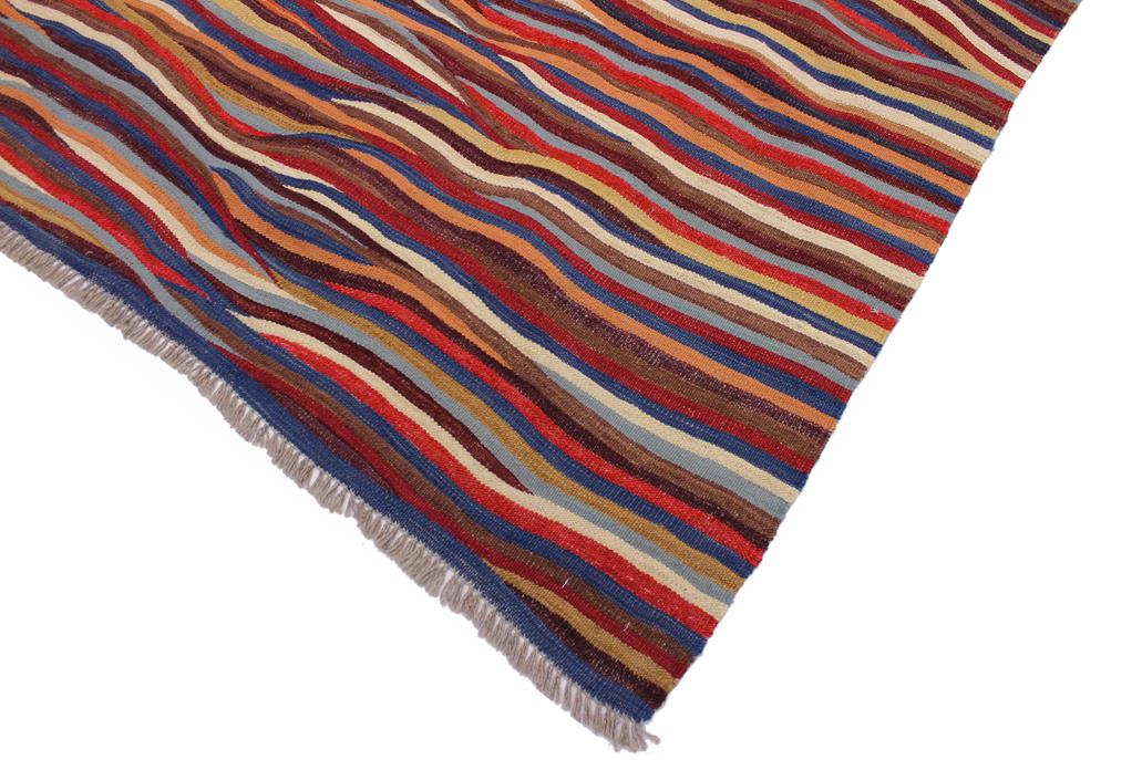 Flat Weave Kilim Antique Navaho Vintage handmade Modern Kilim Red Blue Hand-Woven Rectangle 100% Wool Area Rug 6x8 