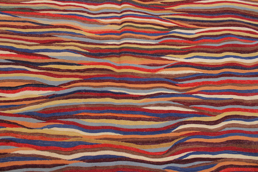 handmade Modern Kilim Red Blue Hand-Woven RECTANGLE 100% WOOL area rug 6x8