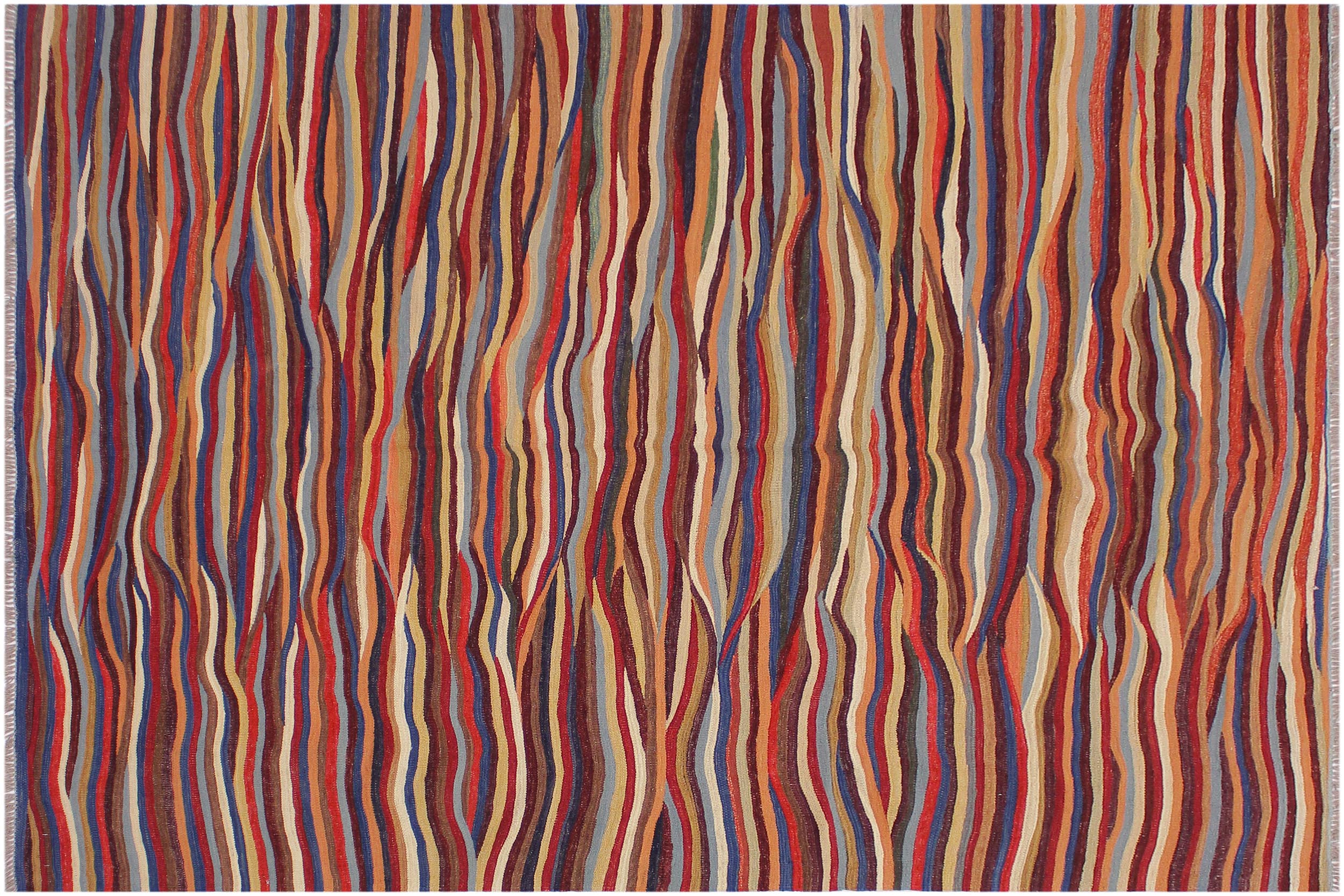 handmade Modern Kilim Red Blue Hand-Woven RECTANGLE 100% WOOL area rug 6x8