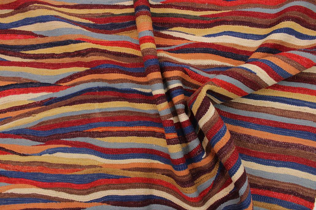 Flat Weave Kilim Antique Navaho Vintage handmade Modern Kilim Red Blue Hand-Woven Rectangle 100% Wool Area Rug 6x8 