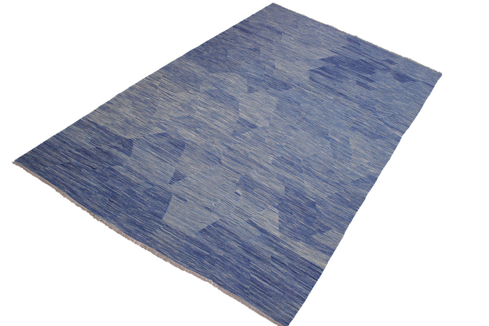 handmade Modern Kilim Blue Beige Hand-Woven RECTANGLE 100% WOOL area rug 9' x 12'