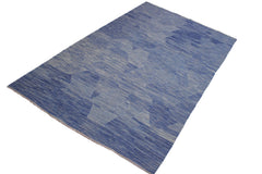 handmade Modern Kilim Blue Beige Hand-Woven RECTANGLE 100% WOOL area rug 9' x 12'