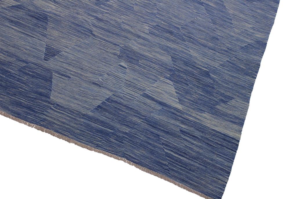 Flat Weave Kilim Antique Navaho Vintage handmade Modern Kilim Blue Beige Hand-Woven Rectangle 100% Wool Area Rug 9x12 