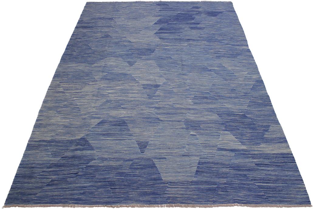 Flat Weave Kilim Antique Navaho Vintage handmade Modern Kilim Blue Beige Hand-Woven Rectangle 100% Wool Area Rug 9x12 