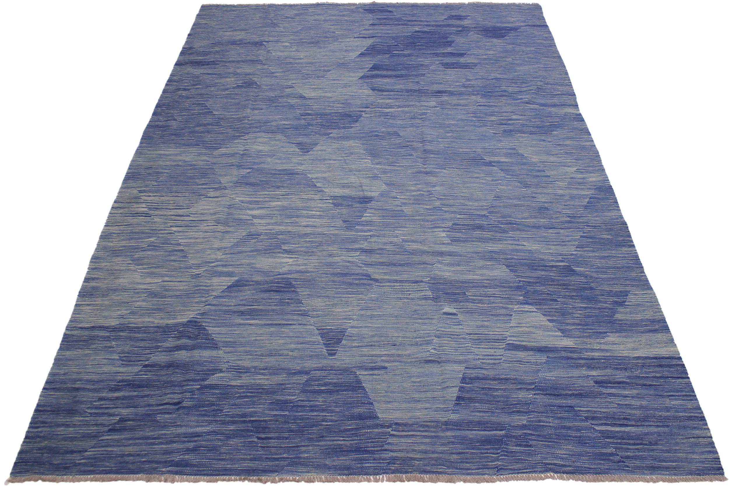 handmade Modern Kilim Blue Beige Hand-Woven RECTANGLE 100% WOOL area rug 9' x 12'