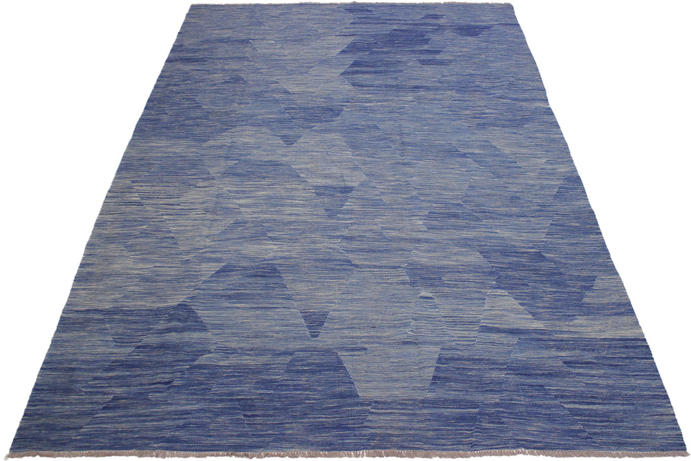 handmade Modern Kilim Blue Beige Hand-Woven RECTANGLE 100% WOOL area rug 9' x 12'