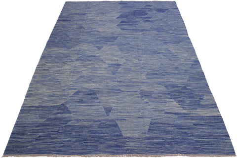 handmade Modern Kilim Blue Beige Hand-Woven RECTANGLE 100% WOOL area rug 9' x 12'