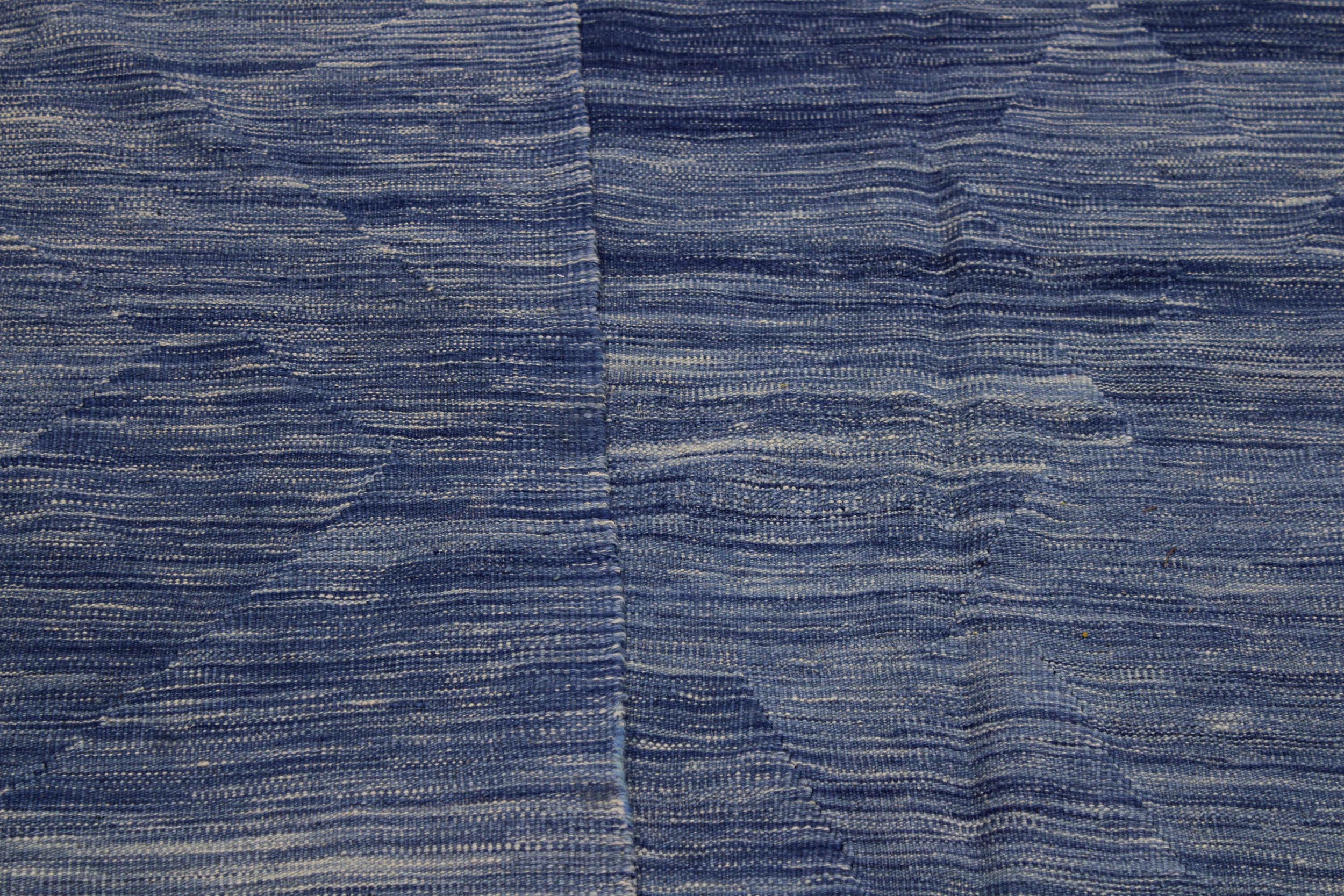 handmade Modern Kilim Blue Beige Hand-Woven RECTANGLE 100% WOOL area rug 9' x 12'