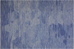 handmade Modern Kilim Blue Beige Hand-Woven RECTANGLE 100% WOOL area rug 9' x 12'