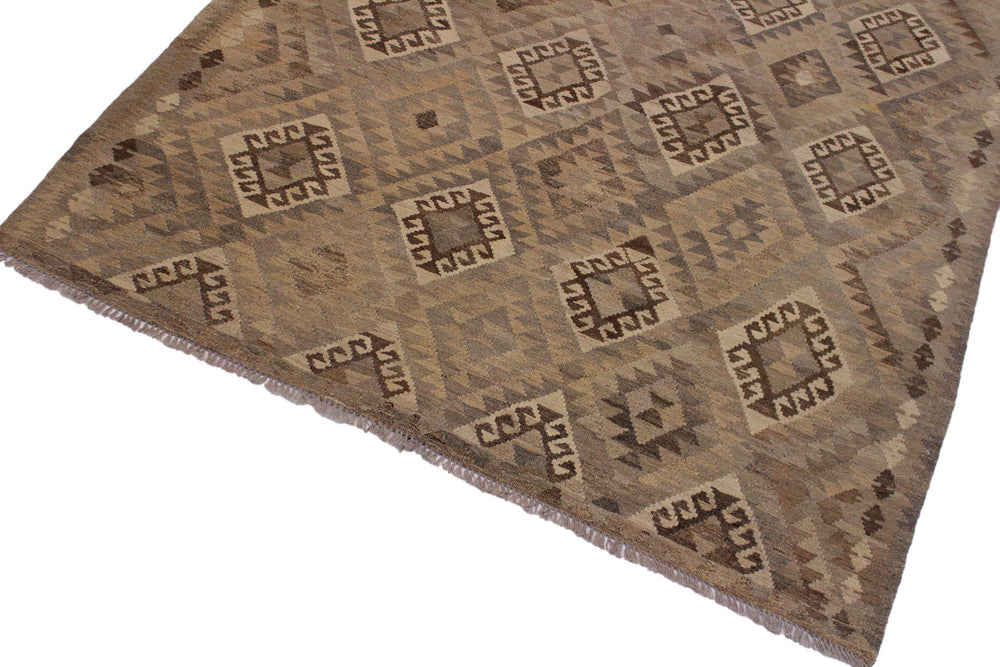 handmade Modern Kilim Tan Gray Hand-Woven RECTANGLE 100% WOOL area rug 6' x 8'