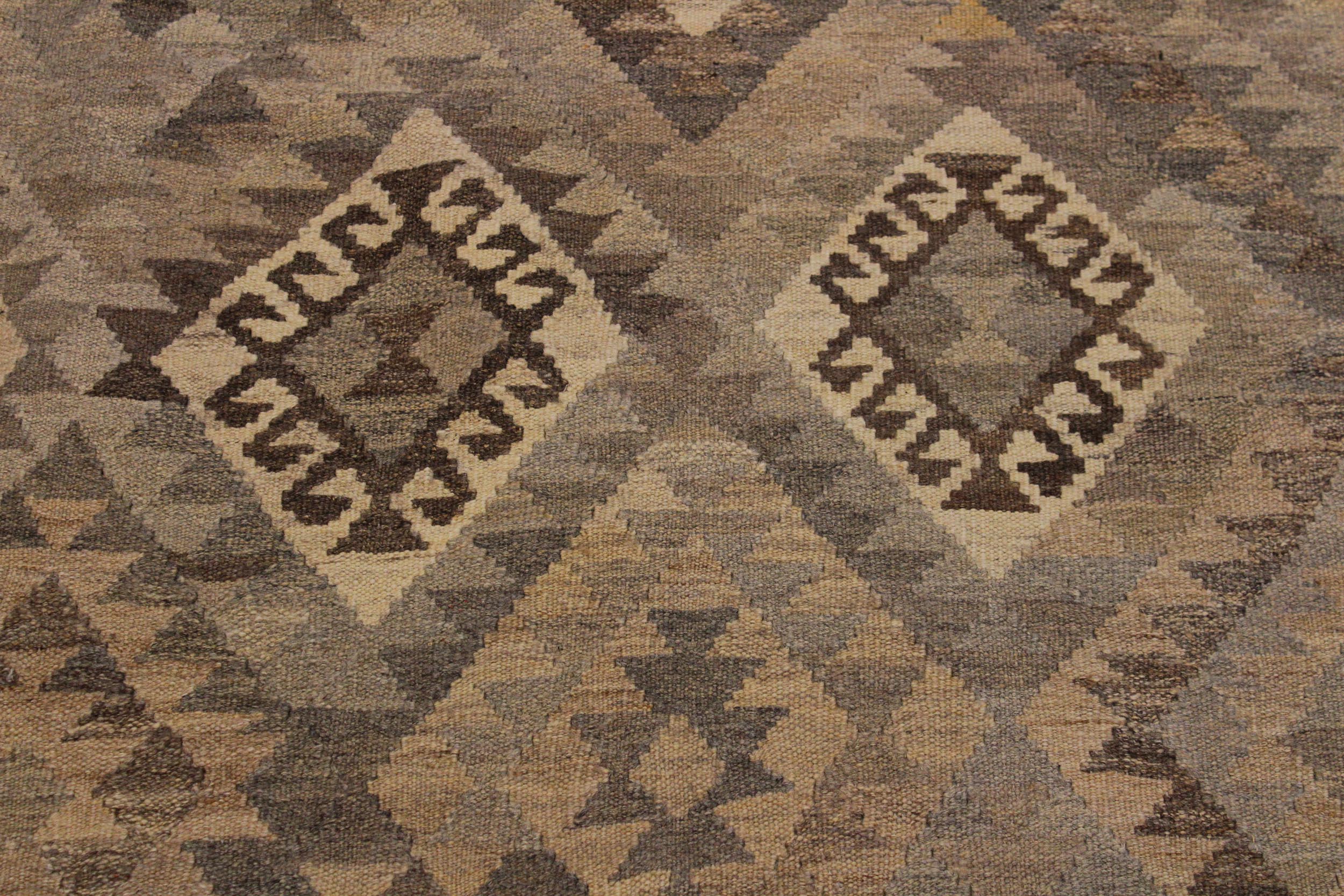 handmade Modern Kilim Tan Gray Hand-Woven RECTANGLE 100% WOOL area rug 6' x 8'