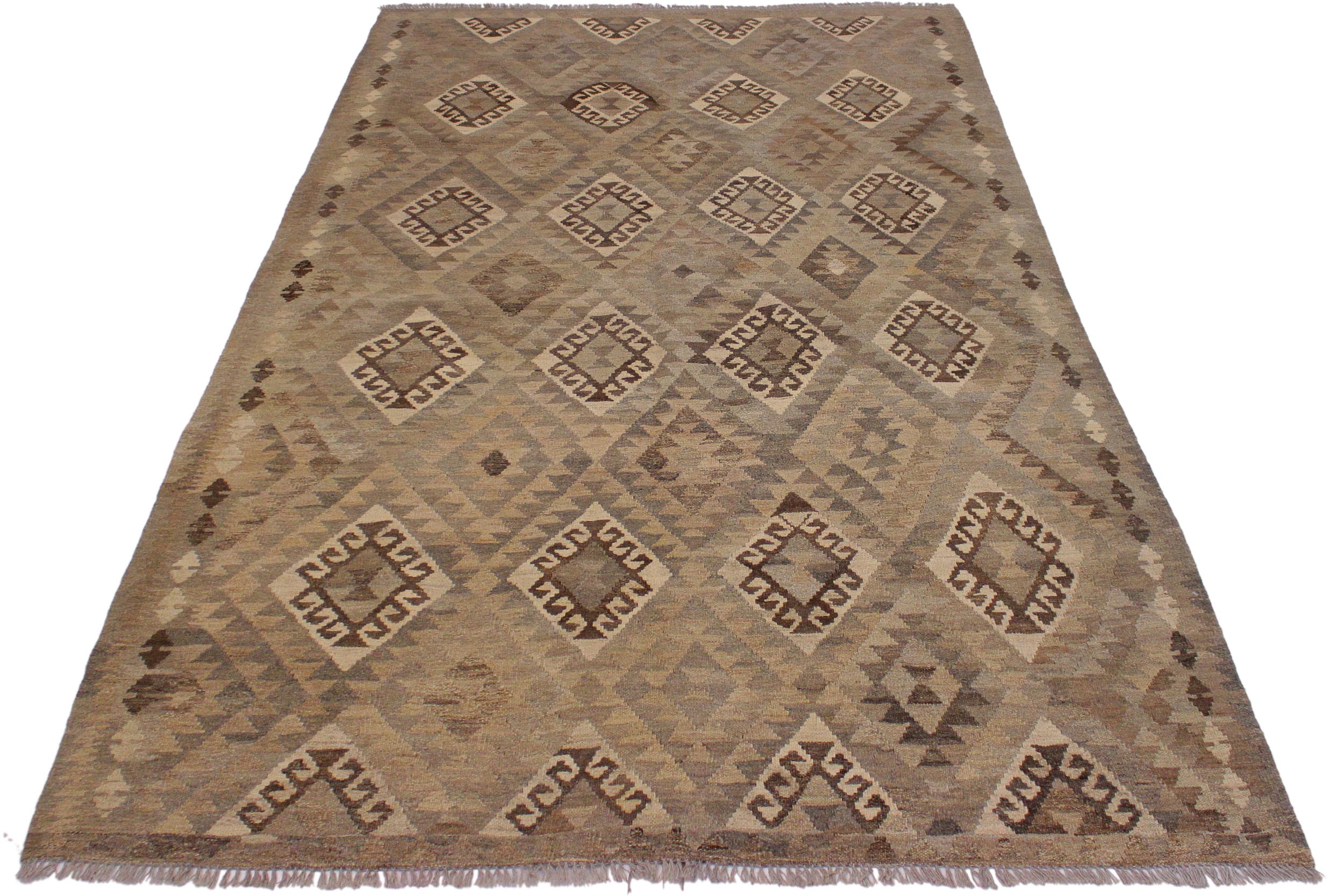handmade Modern Kilim Tan Gray Hand-Woven RECTANGLE 100% WOOL area rug 6' x 8'