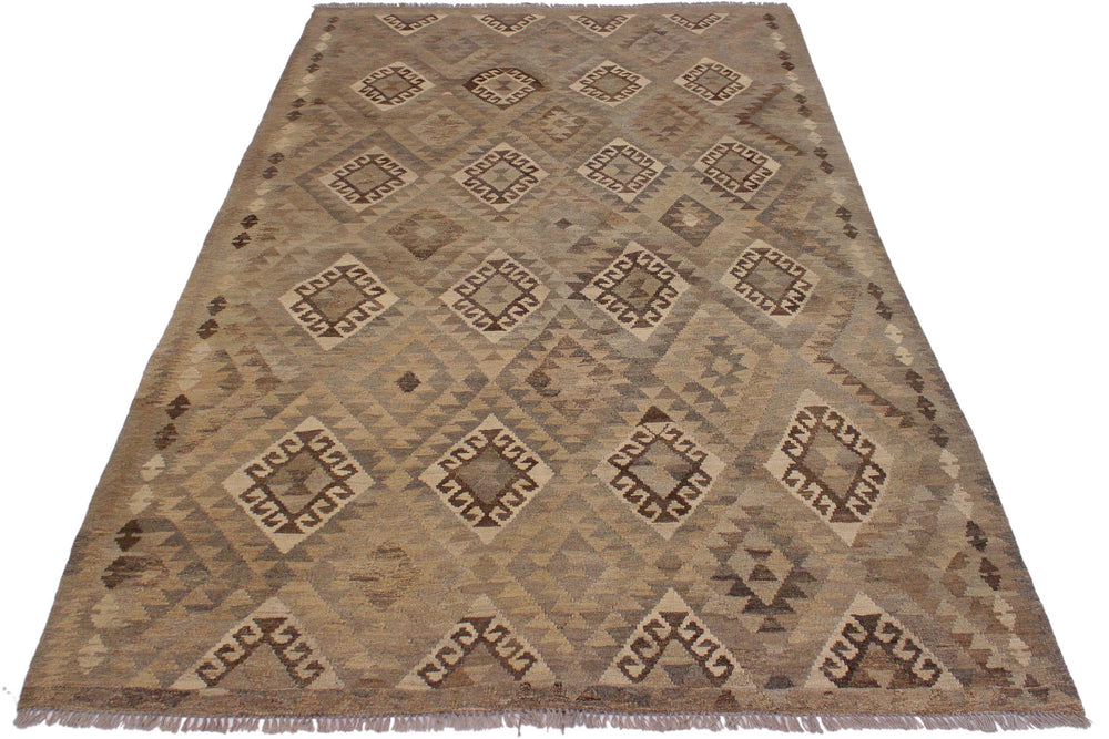 handmade Modern Kilim Tan Gray Hand-Woven RECTANGLE 100% WOOL area rug 6' x 8'