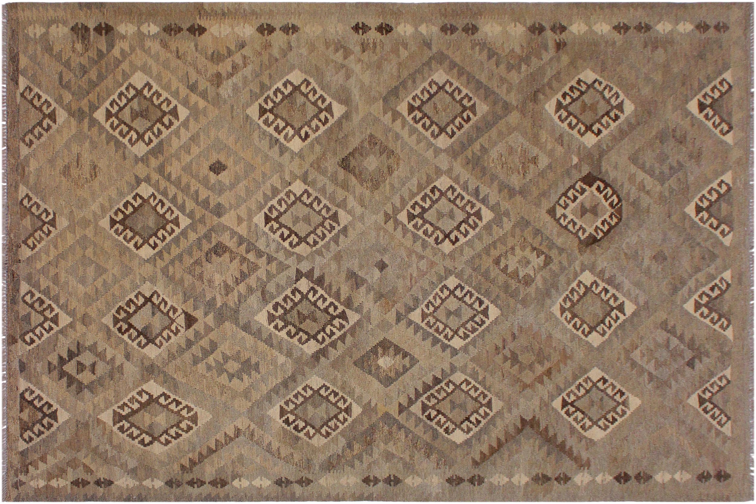 handmade Modern Kilim Tan Gray Hand-Woven RECTANGLE 100% WOOL area rug 6' x 8'