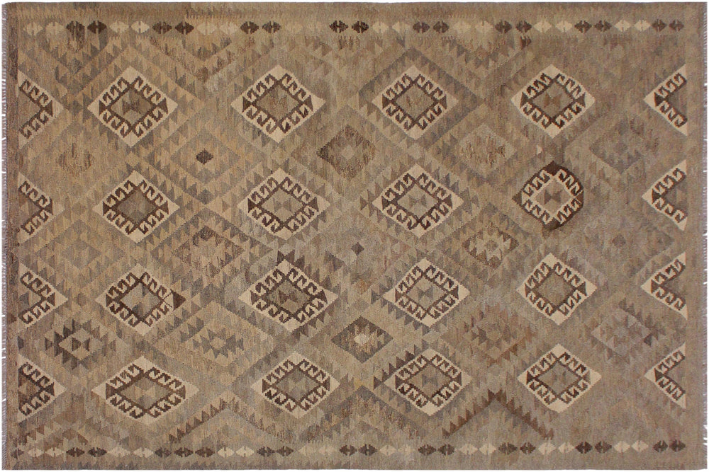 handmade Modern Kilim Tan Gray Hand-Woven RECTANGLE 100% WOOL area rug 6' x 8'