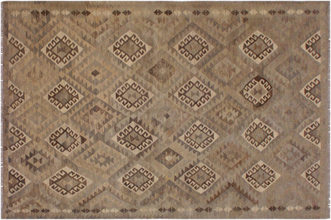 handmade Modern Kilim Tan Gray Hand-Woven RECTANGLE 100% WOOL area rug 6' x 8'