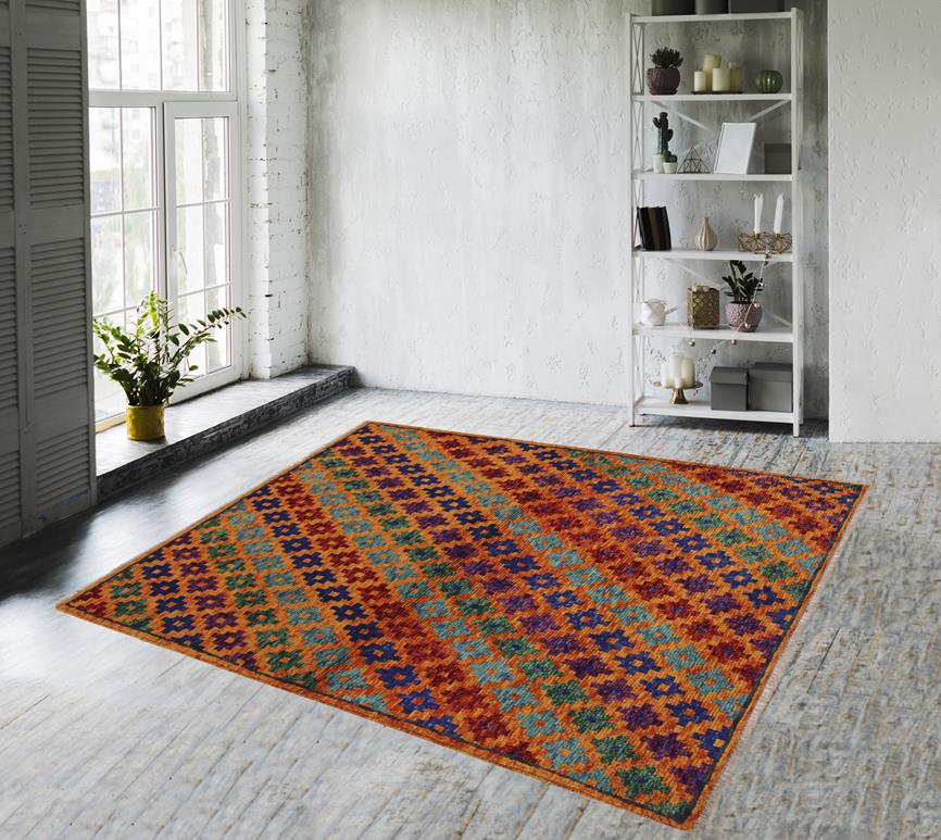 handmade Modern Balouchi Orange Blue Hand Knotted RECTANGLE 100% WOOL area rug 3x5