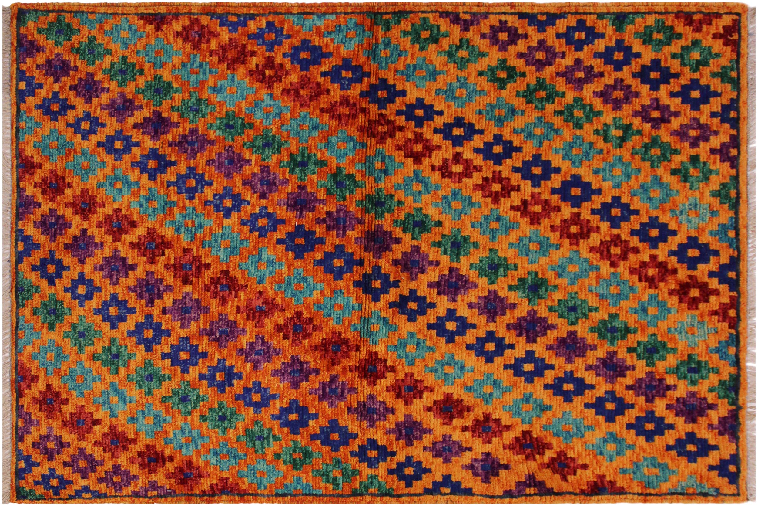 handmade Modern Balouchi Orange Blue Hand Knotted RECTANGLE 100% WOOL area rug 3x5