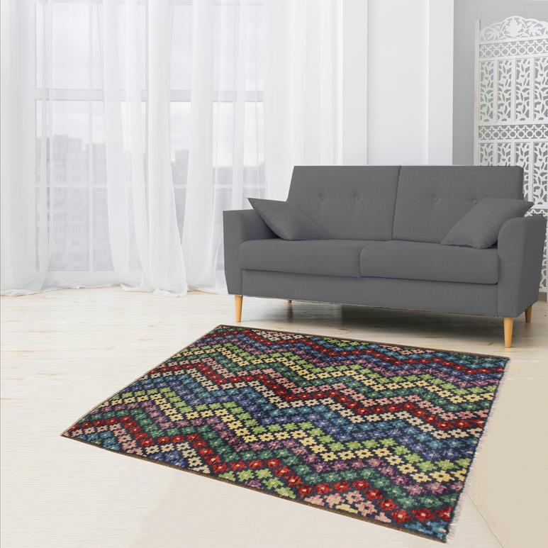 handmade Modern Balouchi Blue Beige Hand Knotted RECTANGLE 100% WOOL area rug 3x5