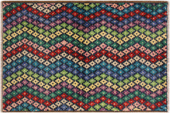 handmade Modern Balouchi Blue Beige Hand Knotted RECTANGLE 100% WOOL area rug 3x5