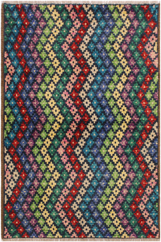 Contemporary Balochi Fleta Blue/Beige Wool Rug - 3'4''X4'8''
