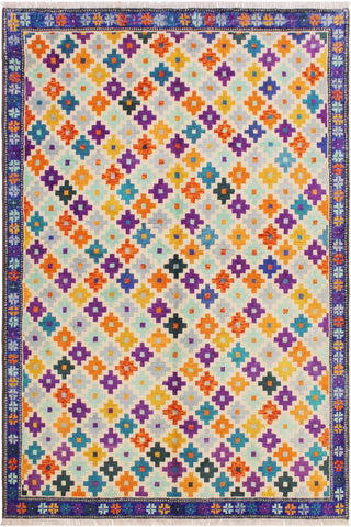 Eclectic Balochi Francesc Beige/Blue Wool Rug - 5'10''X7'10''