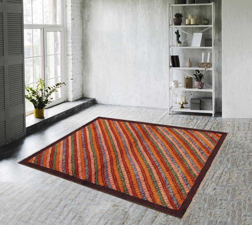 handmade Modern Balouchi Orange Red Hand Knotted RECTANGLE 100% WOOL area rug 3x5