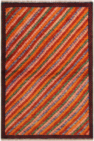 Modern Balochi Frederic Orange/Red Wool Rug - 3'2''X4'10''