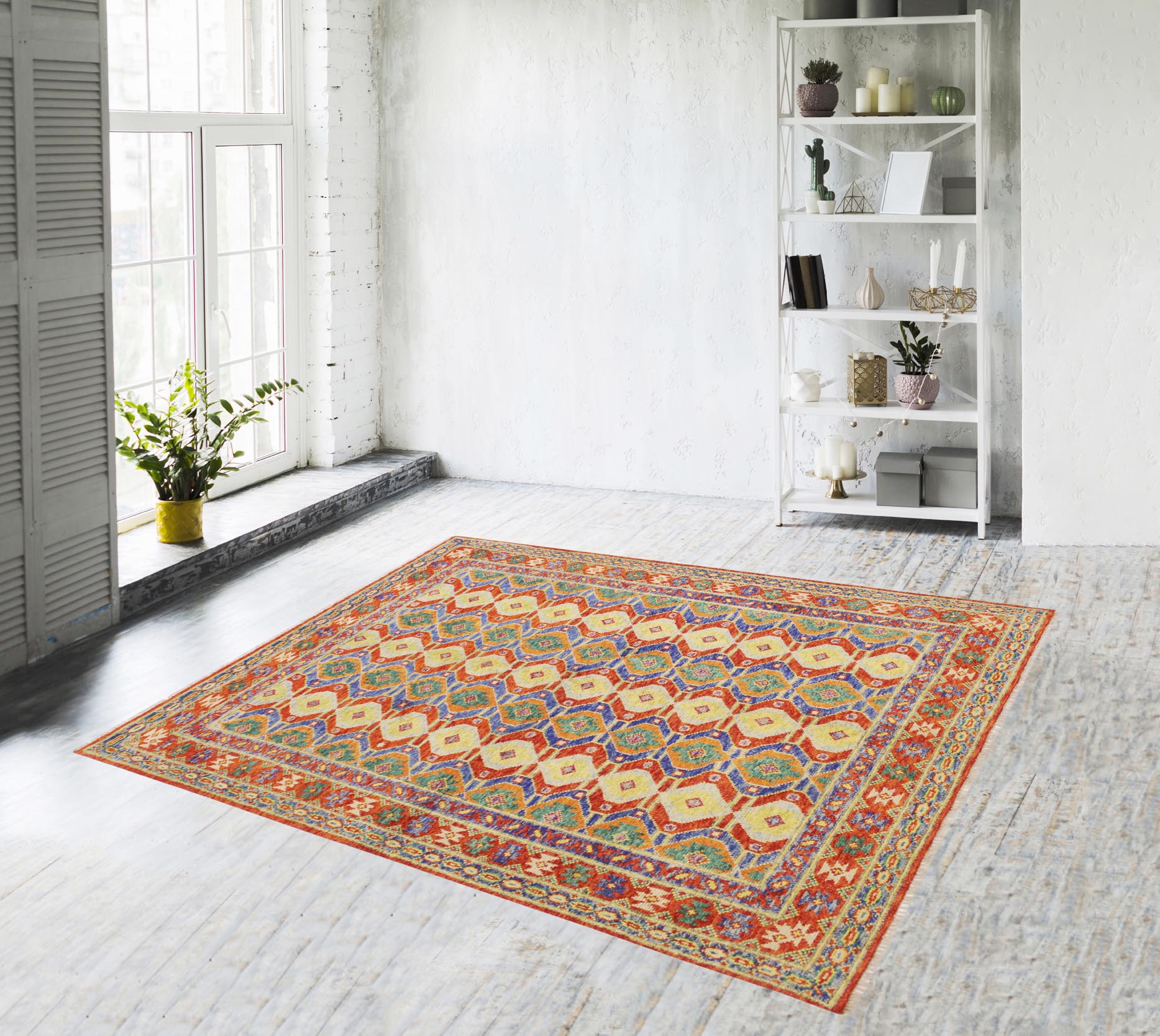 handmade Geometric Balouchi Red Blue Hand Knotted RECTANGLE 100% WOOL area rug 6x8